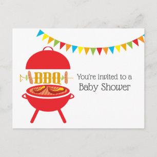 bbq baby shower bbq party, barbecue, bbq grill, invitation postcard