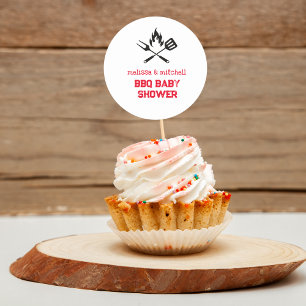 BBQ baby shower cupcake toppers Classic Round Sticker