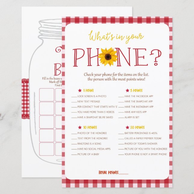 BBQ Baby Shower Games Bingo, Phone Games (Front/Back)