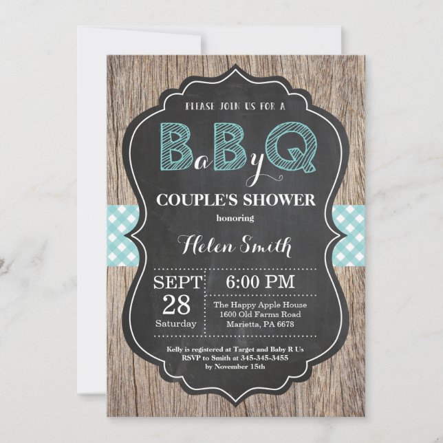 BBQ Baby Shower Invitation Baby Q Backyard Aqua (Front)