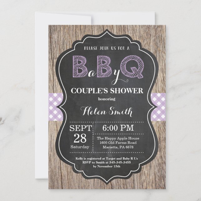 BBQ Baby Shower Invitation Baby Q Backyard Purple (Front)