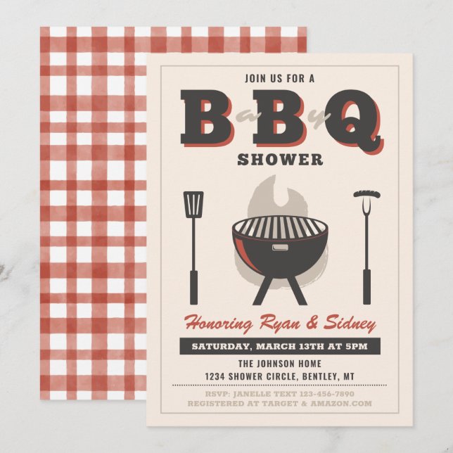 BBQ Baby Shower Invitation | Baby Q Invitations (Front/Back)