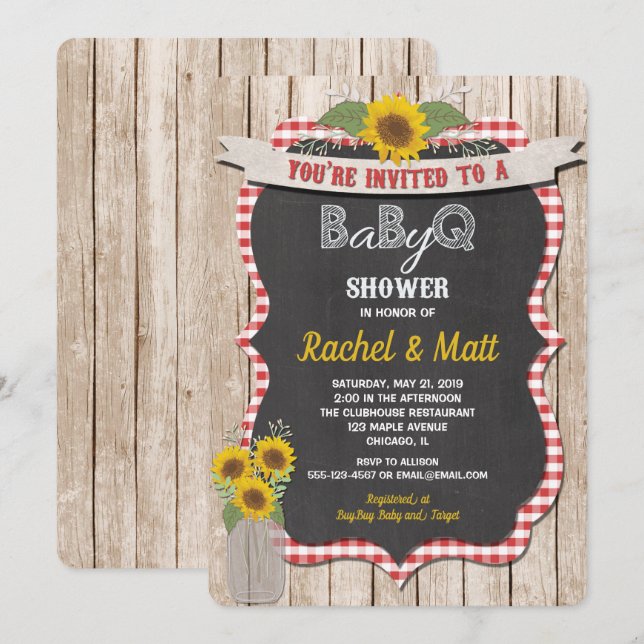 BBQ Baby Shower invitation Baby-Q picnic invite (Front/Back)