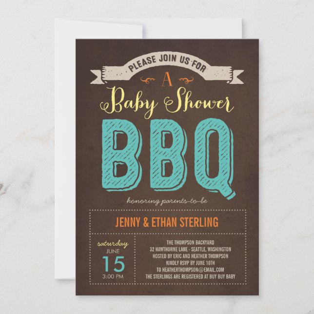 BBQ Baby Shower Invitation - Blue (Front)