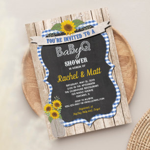 BBQ Baby Shower invitation boy blue yellow