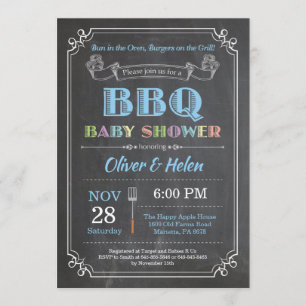 BBQ Baby Shower Invitation Chalkboard Blue