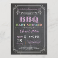 BBQ Baby Shower Invitation Chalkboard Purple