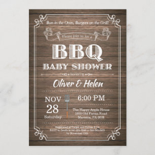 BBQ Baby Shower Invitation Rustic Wood