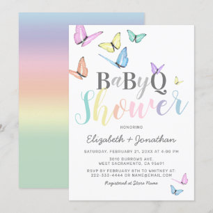 BBQ Baby Shower Pastel Rainbows Barbecue Invitation