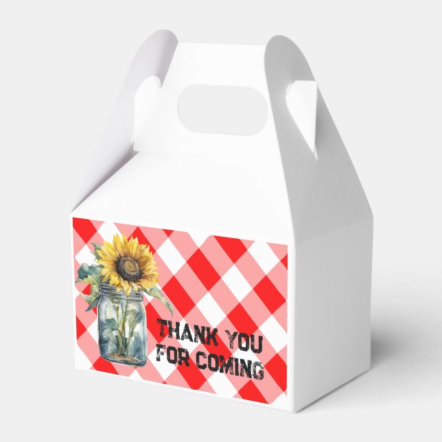 BBQ baby shower red plaid gingham thank you Favour Box (Front Side)