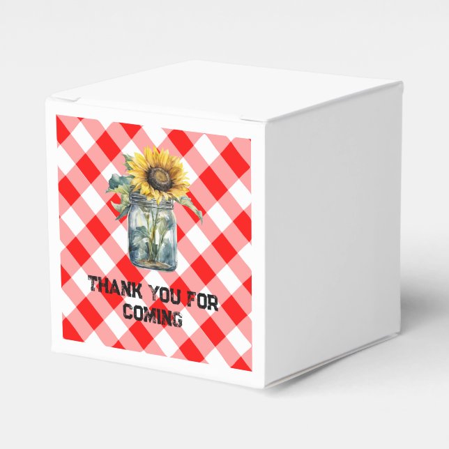 BBQ baby shower red plaid gingham thank you Favour Box (Front Side)