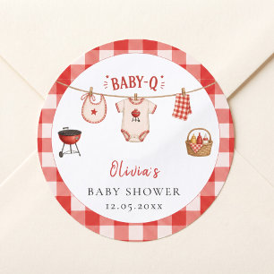 Bbq Baby Shower Rustic Red Gingham Classic Round Sticker