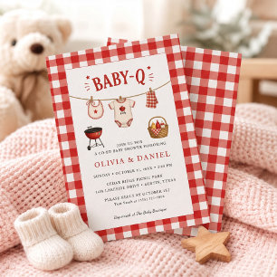 Bbq Baby Shower Rustic Red Gingham Invitation