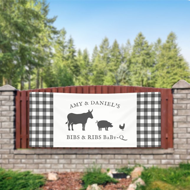 BBQ Baby Shower Rustic Vintage Grey Plaid Banner (Creator Uploaded)
