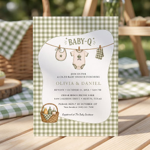Bbq Baby Shower Sage Gingham Rustic Custom Invitation