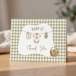 Bbq Baby Shower Sage Gingham Rustic Custom Thank You Card