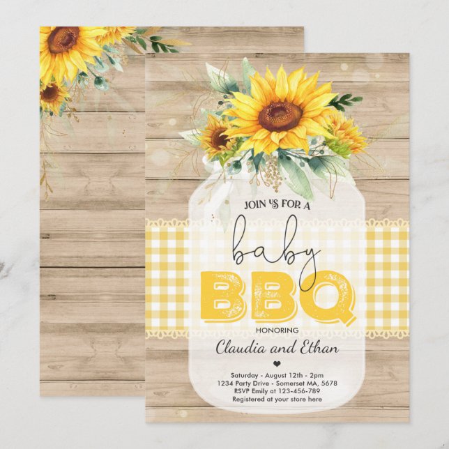 BBQ Baby Shower Sunflower Baby Q Couples Shower Invitation (Front/Back)