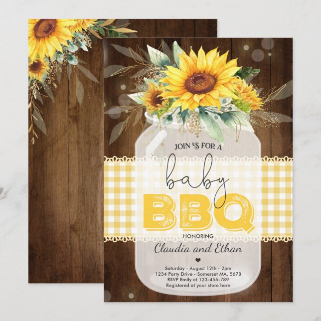 BBQ Baby Shower Sunflower Baby Q Couples Shower Invitation (Front/Back)
