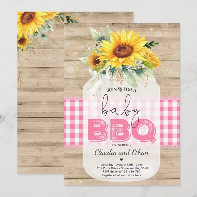 BBQ Baby Shower Sunflower Baby Q Couples Shower Invitation (Front/Back)