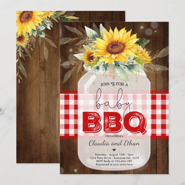 BBQ Baby Shower Sunflower Baby Q Couples Shower Invitation (Front/Back)