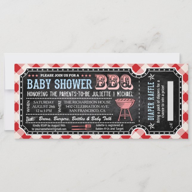 BBQ Baby Shower Ticket Diaper Raffle Invitations (Front)