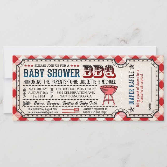 BBQ Baby Shower Ticket Diaper Raffle Invitations (Front)