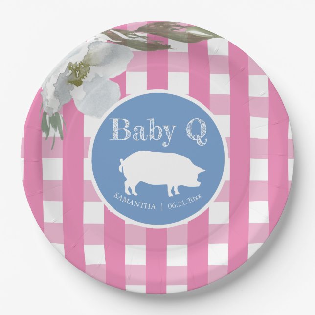 BBQ Baby Shower Watercolor Flower Paper Plate (Front)