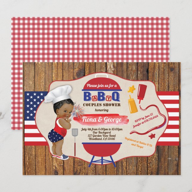 BBQ BaByQ baby boy shower July 4th Invitation (Front/Back)