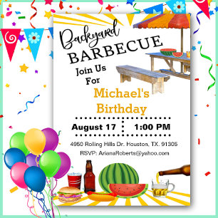 BBQ Backyard Cookout Birthday Invitation