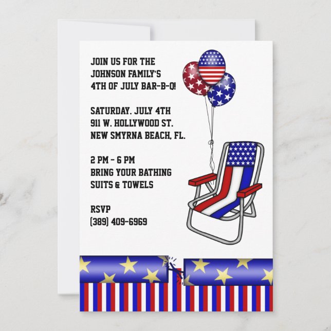 BBQ, Bar-B-Q, 4th of July Party Invite! Invitation (Front)
