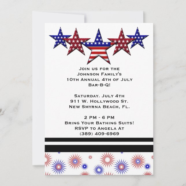 BBQ, Bar-B-Q, 4th of July Party Invite! Invitation (Front)