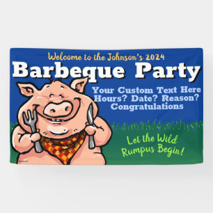 BBQ.Barbeque.Pig Roast.Grill.Cookout.Summer Party Banner