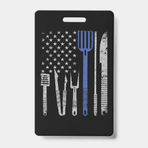 BBQ BBQ Grill Pork With USA Flag Cooking Chef ID Badge