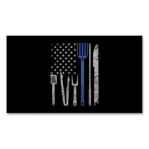 BBQ   BBQ Grill Pork With USA Flag Cooking Chef Magnetic Business Card
