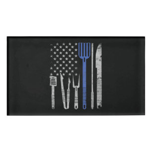 BBQ BBQ Grill Pork With USA Flag Cooking Chef Name Tag
