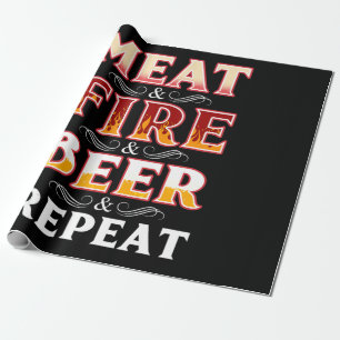 BBQ BBQ Grill Smoking Meat Fire Beer Repeat Wrapping Paper