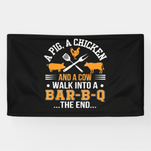 BBQ   BBQ Lover Pig Chicken Cow Walk Into bar BBQ Banner