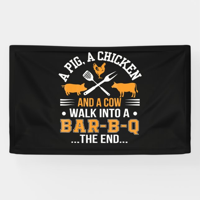 BBQ | BBQ Lover Pig Chicken Cow Walk Into bar BBQ Banner (Horizontal)