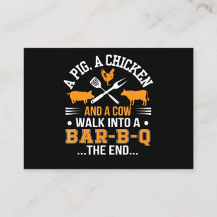 BBQ   BBQ Lover Pig Chicken Cow Walk Into bar BBQ Business Card