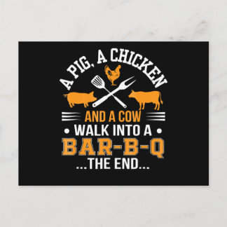 BBQ | BBQ Lover Pig Chicken Cow Walk Into bar BBQ Holiday Postcard