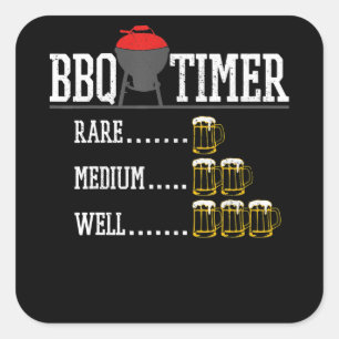 BBQ   BBQ Timer Funny Beer Steak Grilling Grill Square Sticker