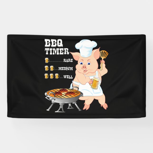 BBQ | BBQ Timer Pig Grill Barbecue Beer Lover Men Banner (Horizontal)