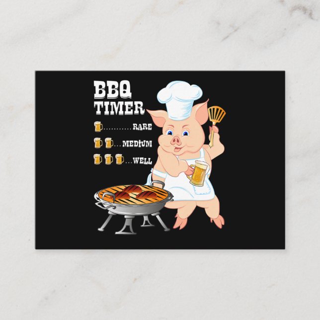 BBQ | BBQ Timer Pig Grill Barbecue Beer Lover Men Business Card (Front)