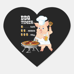 BBQ   BBQ Timer Pig Grill Barbecue Beer Lover Men Heart Sticker