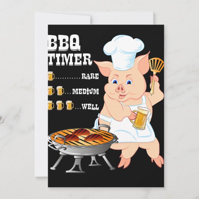 BBQ | BBQ Timer Pig Grill Barbecue Beer Lover Men Holiday Card (Front)