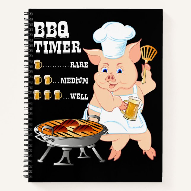 BBQ | BBQ Timer Pig Grill Barbecue Beer Lover Men Notebook (Front)