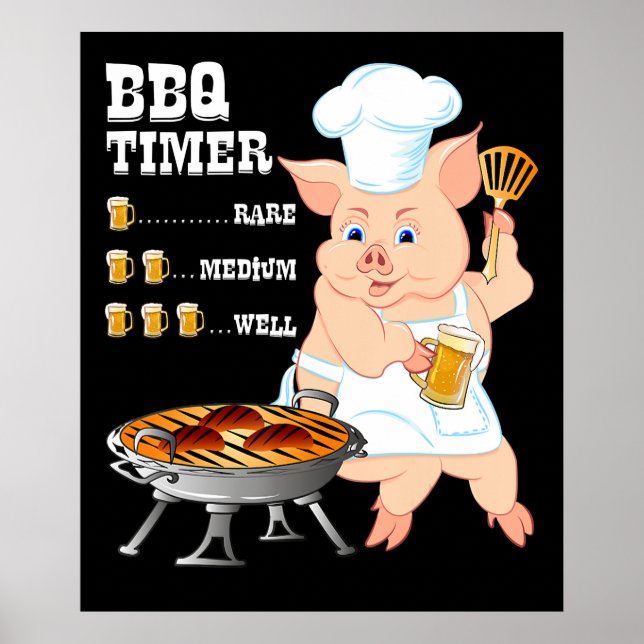 BBQ | BBQ Timer Pig Grill Barbecue Beer Lover Men Poster (Front)