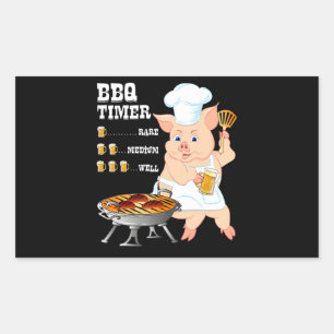 BBQ   BBQ Timer Pig Grill Barbecue Beer Lover Men Rectangular Sticker