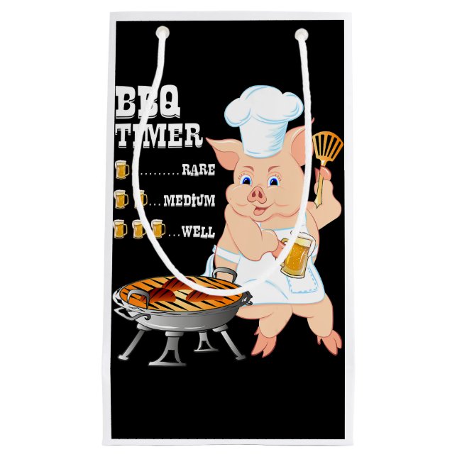 BBQ | BBQ Timer Pig Grill Barbecue Beer Lover Men Small Gift Bag (Front)