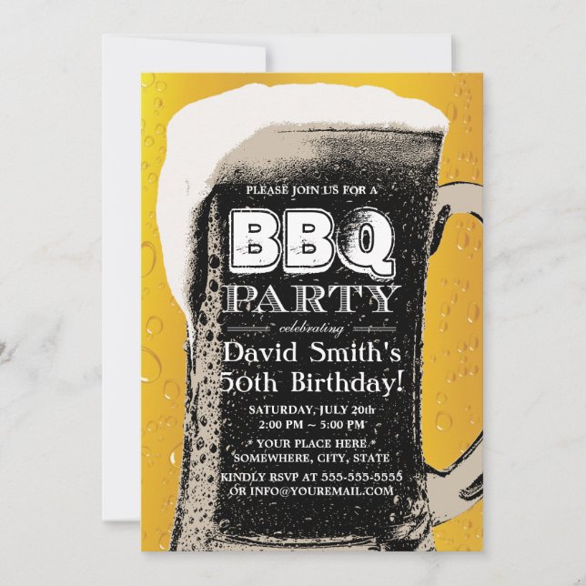 BBQ Beer 50th Birthday Party Invitation (Front)